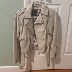 All Saints Cream Biker Jacket with Silver Details